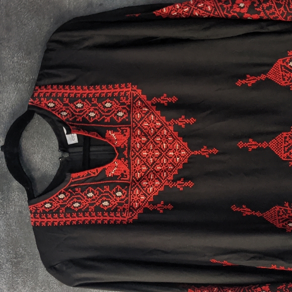 Eyes Of Simone Embroidered Bohemian Black Tunic Dress Size Small - Picture 2 of 12